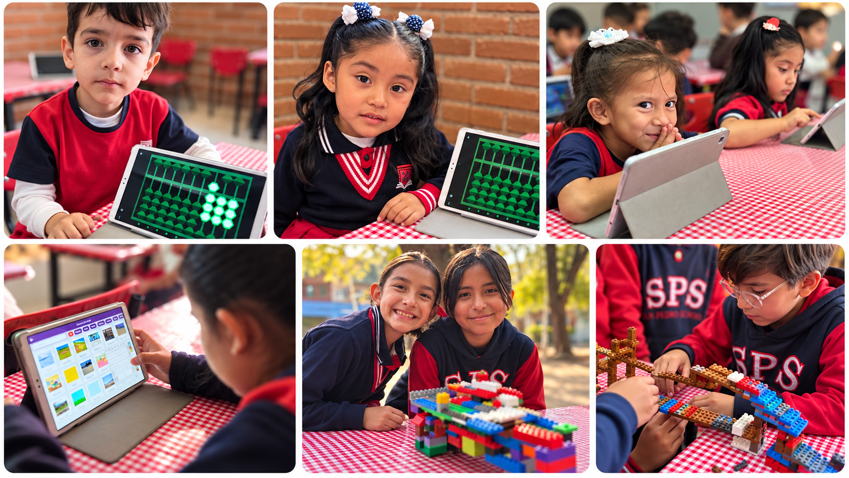 Collage de actividades de pensamiento matemático en San Pedro School